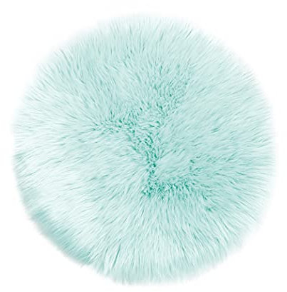 Teppich Wölkchen – Flauschiger Hochflor Teppich-Schlafzimmer-Rund - Schaffell Kunstfell Lammfell - Bettvorleger - weicher Fellteppich-Rund - Rutschfester Kleiner Teppich - Mint Grün - Rund 90cm