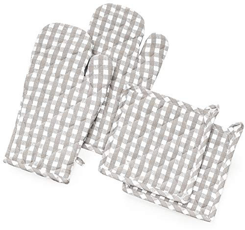 FILU Ofenhandschuhe + Topflappen (2+2 Set) (Grau/Weiß)