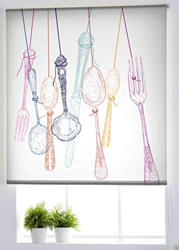 Estoralis Cocina| Estor Enrollable Diseño Moderno|Sin Taladrar Translúcido Estampado | Modelo C-1180 | 120 x 150 cm (Ancho/Alto) Tamaño Tela 117 x 150 cm | Estores para Ventanas y Puertas