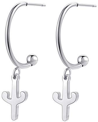 Happiness Boutique Damen Kaktus Creolen in Silberfarbe | Runde Offene Creolen mit Anhänger Edelstahlschmuck