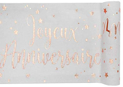 1001decotable - Chemin de table Joyeux Anniversaire rose gold x 3 mètres