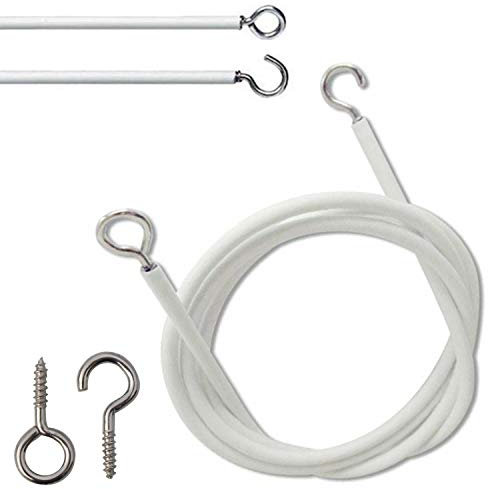 Parlex 1.5m White Net Curtain Wire Cord For Windows Inc. 2 x Screw Hooks, 2 x Screw Eyes