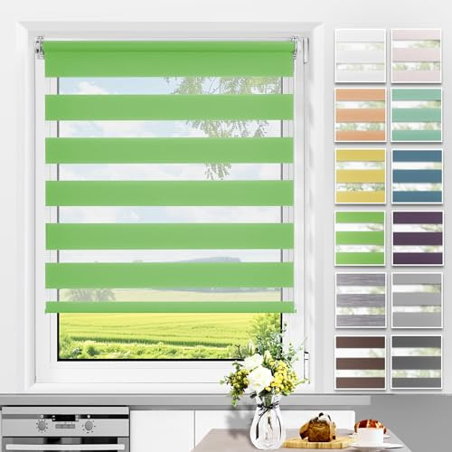 Allesin Doppelrollo Klemmfix ohne Bohren & mit Bohren, Duo Rollos für Fenster und Tür, Klemmrollo Fensterrollo lichtdurchlässig Sichtschutz, B50 x H120cm (Stoffbreite 50cm) Grün