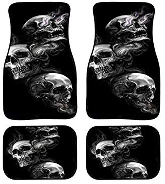 Aoopistc Auto-Fußmatten im Gothic-Totenkopf-Design, Staubschutz, vorne und hinten, Punk-Stil, Autozubehör, Tag der Toten, 4-teiliges Set