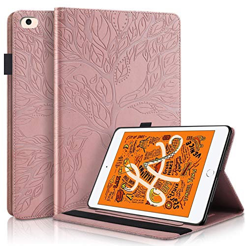 L&Btech Funda para iPad Mini 1 2 3 4 5, Prima Cuero Carcasa Ligera 7,9 pulg Protector de Cartera con Función de Soporte y Auto-Reposo/Activación, para iPad Mini 5 4 3 2 1 - Oro Rosa