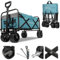 Sekey Folding Festival Trolley with Wide All-Terrain Wheels, 440LB Large Load Capacity, Heavy-Duty Camping Wagon with Brake, Sturdy Beach Garden Cart, Adjustable Handles & Drink Holders, Light Blue