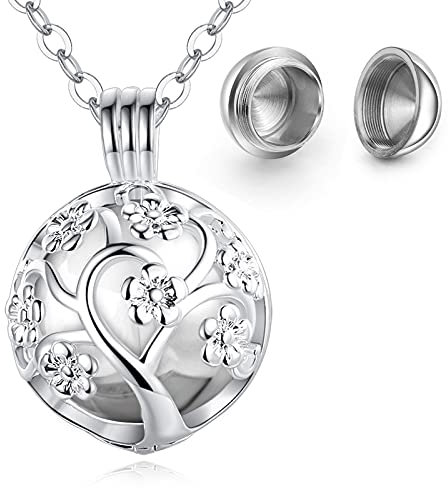 INFUSEU Collana Di Urna, Placcato Argento Fiori Di Ciliegio Gioielli Ciondolo Cremazione Keepsake Cocaiana Urna Funeraria Cassa Da Morto Vera In Legno