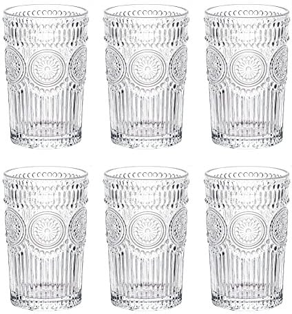LOYUYU Set De 6, Verres à Eau Romantiques, Verres à Boire Premium 350ML, Set De Verrerie Vintage pour Jus, Boissons, Bières, Cocktails Set de 6 (350ml)