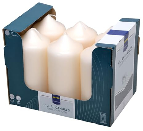 METRO Professional Stumpenkerzen, 130 x Ø 58 mm, Brenndauer: ca. 30 Stunden, 6 Stück., aus 100% Paraffin, elfenbein, ideal für Haushalt, Feiern und Gastronomie