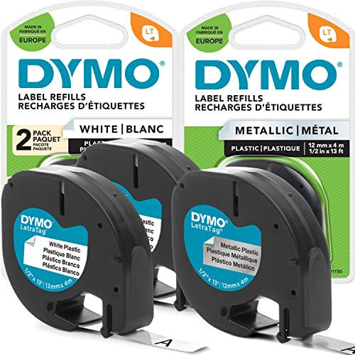 DYMO LetraTag Original Etikettenband Set | schwarz auf weiß (x2) & schwarz auf Metallic-Silber (x1) | 12mm x 4m | selbstklebendes Etikettenkassetten für LetraTag-Etikettiergerät | 3 Stück