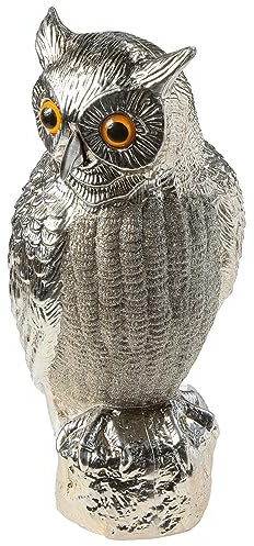 Metallische Kunststoff Deko-Eule mit Glitzer, Silber 43 cm Herbstdeko Schaufensterdeko Homedeko