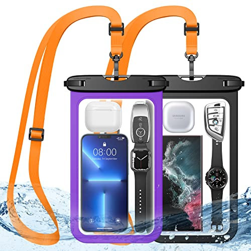 HWeggo wasserdichte Handyhülle,10,5'' Extra Große IPX8 wasserdichte Handytasche mit Lanyard für iPhone 16 15 14 13 12 Pro Max,Samsung S25 S24 S23 Ultra usw(für die meisten Handy-Modelle)-Schwarz+Lila