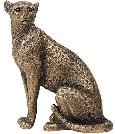 SINGID Goldene Polyresin-Leoparden-Statuen, realistische Geparden-Figur, antike Wildtier-Skulptur für Wohnzimmer, Schlafzimmer, Regal, dekorative Ornament-Figuren