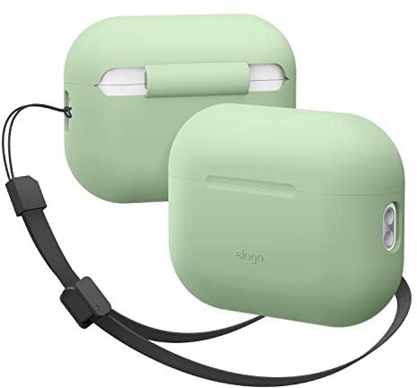 elago Silikonhülle Kompatibel mit Apple AirPods Pro 2. Generation Case, Inklusive Riemen, Front-LED sichtbar, Unterstützt Kabelloses Aufladen (Pastellgrün)
