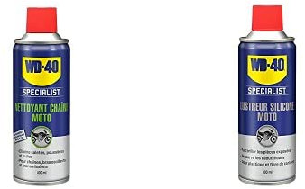 WD-40 Specialist Moto Nettoyant Chaîne Aérosol, 400 ML & WD-40 Specialist Moto, Lustreur Silicone, Aérosol, Superbe brillance, Empêche le caoutchouc de craqueler et vieillir, 400 ML