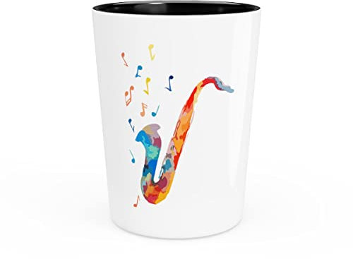 Schnapsglas Party Keramik Tequila urkomisch Klarinette Posaune Flöte Saxophon Musiker Humorvolle Saxophonisten Messing Fan Männer Frauen 54 ml / Schwarz