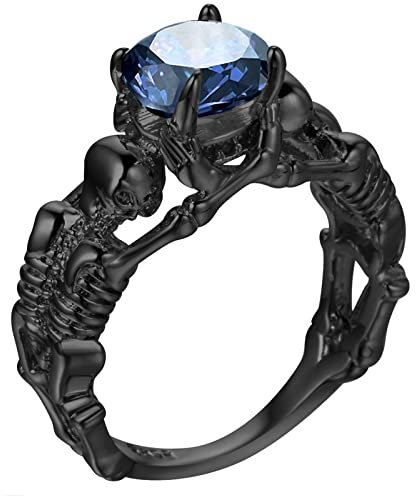 Hoisy Zarter Ring, Memento Mori Ring Vier Krappen-Set mit Rundem Zirkon Schwarz Runden Größe 62 (19.7)