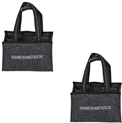 ReWu Tragetaschen Filz-Taschen 2er-SET mit Schriftzug -Männerhandtasche- für 6 Flaschen Männertasche Bierträger Flaschenträger Jungesellenabschied Männertag Vatertag Party 6-Fächer 24 x 15 cm