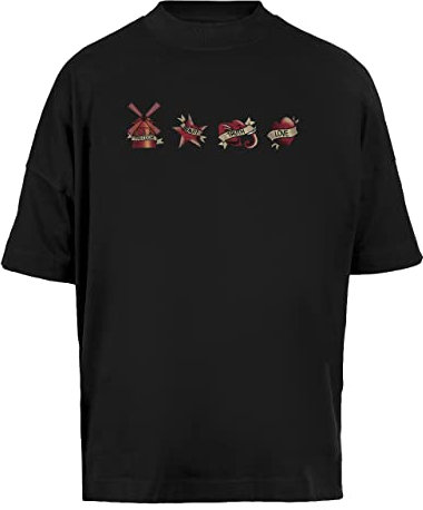 Freedom Beauty Truth Love Moulin Rouge Unisex Baggy T-Shirt Kurze Ärmel Herren Schwarz Short Sleeves Black