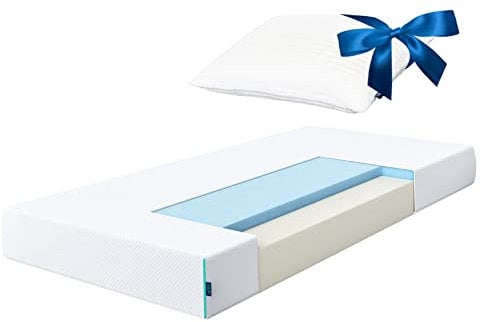 Gel Memory Foam Matratze 100x200cm H3-18cm hohe Schaumstoffmatratze mit kühlendem Geltopper Effekt - Rollmatratze mit 1 Memory Foam Kissen - Öko-Tex Standard 100, atmungsaktiv XIA