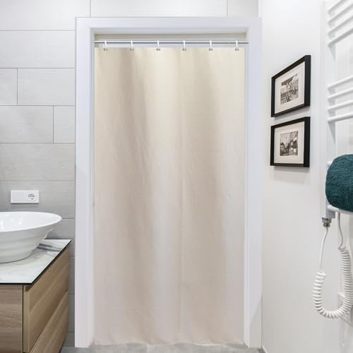 YISURE Duschvorhang 100x200 Beige Leinenoptik, Kunstleinen schwer Schmal Badevorhang Textil Stoff Wasserabweisend Maschinenwaschbar, Breite 100 x Höhe 200cm