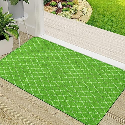 Door Mat,Non-slip Barrier Mats for Indoor and Outdoor,Quatrefoil Pattern Graphic Lime Green and White Quatrefoil or Trellis Design Mesh,Absorbent Entrance Rug Machine Washable Floor Mat Carpet 50x80cm