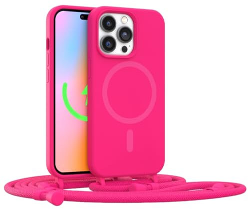 FELONY CASE - iPhone 12 Pro Max Case, Stylish Neon Pink Hands-Free Lanyard iPhone Case With Adjustable Necklace - Protective Silicone Crossbody Case for iPhone 12 Pro Max - Compatible with MagSafe