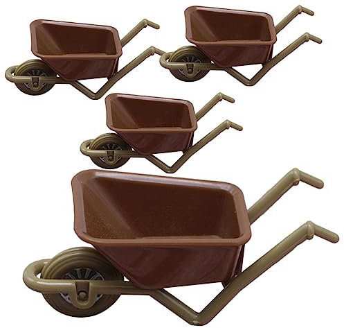 Artibetter 4 Pièces Chariot Modèle en Plastique Playes Miniature Maison De Poupée Miniture Décoration Petit Modèle De Brouette Maison De Poupée Meubles Jouets Miniature Brouette Marron Mini