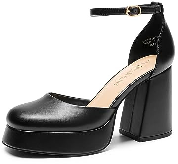 DREAM PAIRS Plattformspumpar för kvinnor, Svart-pu, 43 EU