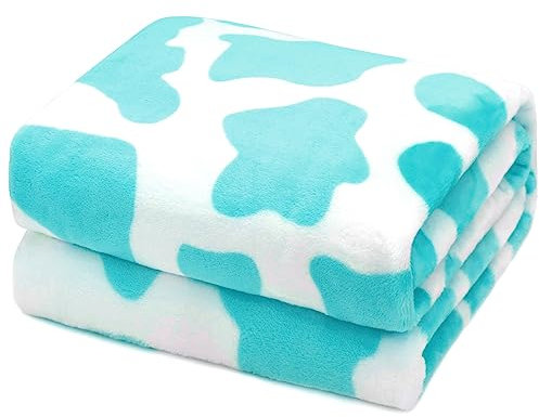 HSEEC Blaue Plüschdecke, Überwurf, Kuhmuster, weiches Fleece-Flanell, kleine Überwurfdecke für Couch, 101,6 x 127 cm