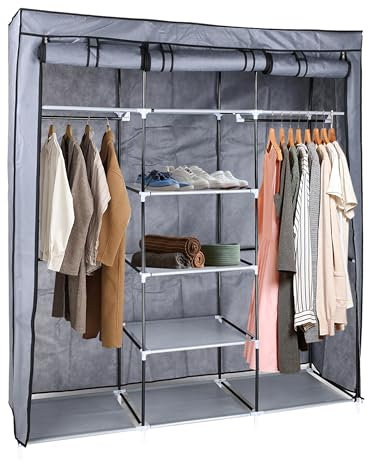 G-Rack | Portable Wardrobe Closet - Fabric Wardrobe - Clothes Storage - Home Dresser Organizer - Wardrobes Easy Assembly with Plastic Connectors - Convenient Storage Solution (Grey)