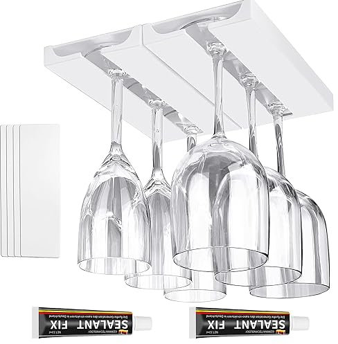ROLMZJX 2 Pezzi Porta Bicchiere Vino, Porta bicchieri da vino da appendere, Portabicchieri Vino Sotto L'armadio,Nessuna Perforazione Richiesta per cucina, bar, ristorante (Bianco