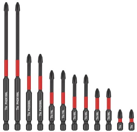 2024 12 Pcs Phillips Screwdriver Bit Set Magnetic Ph2 Impact Driver Bits, 25mm, 50mm, 65mm, 70mm, 90mm, 150mm