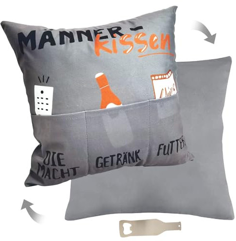 Ruikdly 45 X 45 cm Männerkissen Herrenkissen Lustiges Kissen Für Männer Originelles Dekokissen Kissen mit 3 Taschen Ruhestandskissen Grauer mit 1 Kapselheber Geburtstagsgeschenk für Männer
