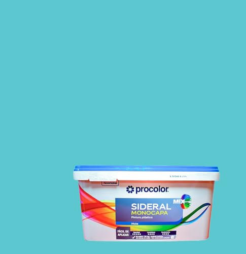Pintura de Interior Monocapa Sideral Mix. Colores del Mundo. Alta cubrición, Lavable, Colores duraderos. Cubeta de 4 L. (4 L., Turquesa natural - Mediterráneo)