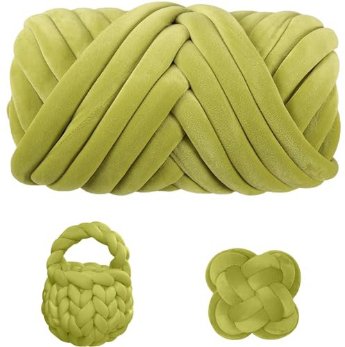 Maxee Dicke Wolle Garn 500g, Chunky XXL Wolle zum Handstricke, Schlauchgarn Armstricken Knitting Wolle, Sperrige Textilgarn zum häkeln für körbe, Decke, Kissen, Rucksack, Haustierkorb -olivgrün
