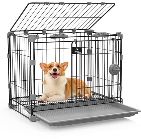 FLARUZIY Dog Crate for Medium Dogs,30 inch Metal Dog Kennel Indoor Wire Dog Cage with Sliding Door and Removable Tray,Open Top Pet Crate for Medium
