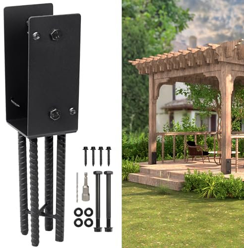 Heavy Duty U-Shape Metal Post Base Holder, 4''x4'' (Internal 3.5x3.5), Wet Concrete Foundation Post Holder for for Wood Fence, Railing, Pergola, Porch (Black - Set 1)