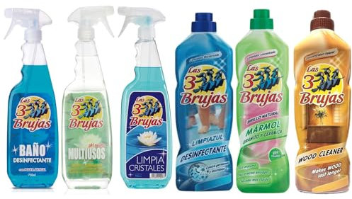 3 Witches Spanish Cleaning Bundle (3 x 750ml Sprays) + (3 x 1L Cleaners) Bano Bathroom, Limpa Glass, Wood, Marble, Granite, PH Neutral, Disinfectant