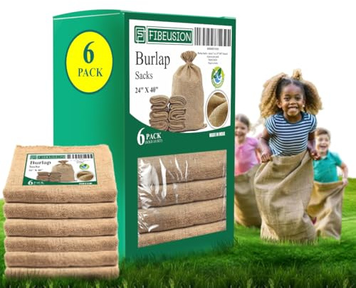 Heavy Duty Reusable Burlap Sacks (Set of 6) – 24 X 40 Perfect Sack Race Bags for Adults and Kids, Outdoor Lawn Games, Vegetable Storage & Gardening - 50lbs Capacity Potato Sacks