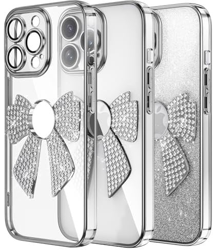 IMIRST Diamond Phone Case Compatible with iPhone 14 Pro Max (6.7'') Electroplated Bling Glitter Silicone Shell Shockproof Protective Cover Bumper Bow Tie Case for Apple iPhone 14 Pro Max. KD Silver