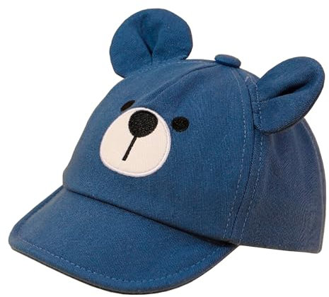 Gorra de Béisbol para Bebé 3-12 Meses - Ajustable, Protección Solar UV, Diseño con Orejitas y Bordado de Oso - Ideal para Niños y Niñas en Primavera y Verano (FR/ES, Edad, 3 Meses, 12 Meses, Azul)