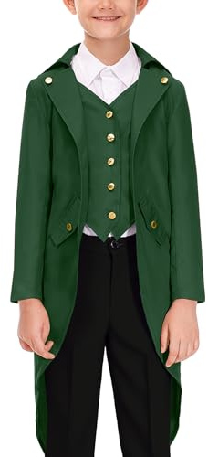 BesserBay Halloween Boy's Gothic Medieval Renaissance Steampunk Tailcoat Tuxedo Vampire Jacket Green 12 Years