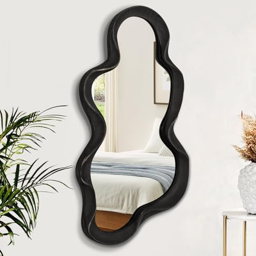 Großer asymmetrischer Spiegel Unregelmäßiger moderner Wolkenwand Spiegel Holzrahmen Einzigartige Form an der Wand befestigter Eitelkeitsspiegel Dekorativ für Wohnzimmer Schlafzimmer Badezimmer Flur