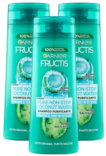 Shampoo Purificante PURE NON-STOP COCONUT WATER, Per Cute Grassa e Punte Secche. Con Acqua Di Cocco e Acido Salicilico, Senza Siliconi. Rimuove Il Sebo In Eccesso 250ml (3 Flaconi)