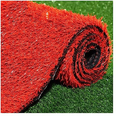 Kunstrasen, Synthetischer Rasenteppich für den Außenbereich, mit Abflusslöchern, rutschfeste Kunstrasenmatte, Florhöhe 3 cm, realistischer Synthetikrasen als Dekoration (Farbe: Rot