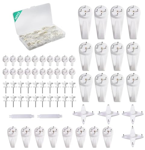 GiantGo 68pcs Non-Trace Wall Hooks - Invisible Nail Screws Picture Hanging Kit for Hard Wall Picture Frame Fixing, 6 Styles