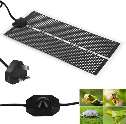 Reptile Heating Mat, Reptile Heat Pad with Temperature Adjustment, Control Terrarium Pet Tank Warmer Mat Pad, Removable Heat Mat for Small Animals Amphibians Turtle Lizard Spider (7W - 15 * 28CM)
