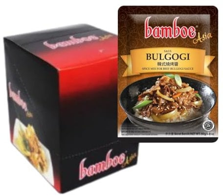 FOOD BY BOX Bamboe Asia Bulgogi Sauce Pack of 12- Authentic Korean BBQ & Stir-Fry Beef Marinade - 80g Halal By Food By Box