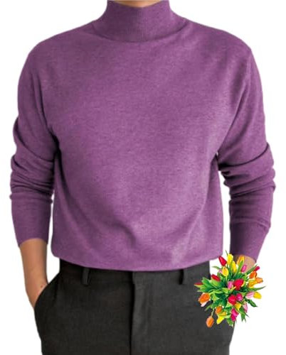 MAOAEAD Maglione da uomo in cashmere, maglione basic a collo alto, a maniche lunghe, da uomo (viola, 2XL)